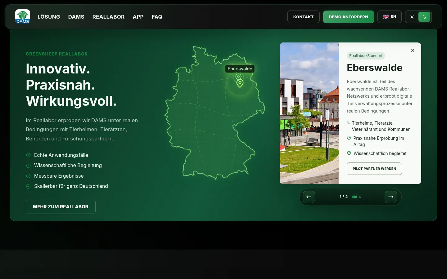 Webdesign Eberswalde: GreenSheep DAMS – Reallabor Eberswalde