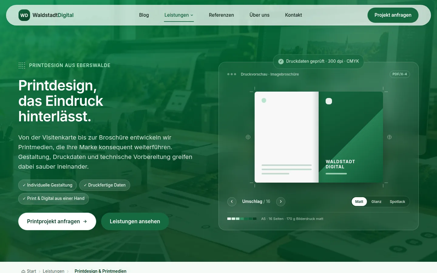 Webdesign Eberswalde: Waldstadt Digital – Leistungsseite Printdesign