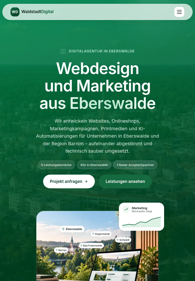 Webdesign Eberswalde: Waldstadt Digital – Startseite in der Tablet-Ansicht