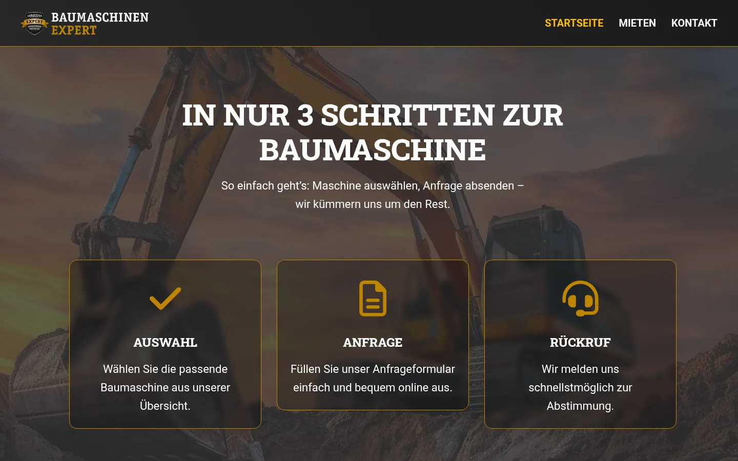 Webdesign Storkow: Baumaschinen Expert – in drei Schritten zur Baumaschine