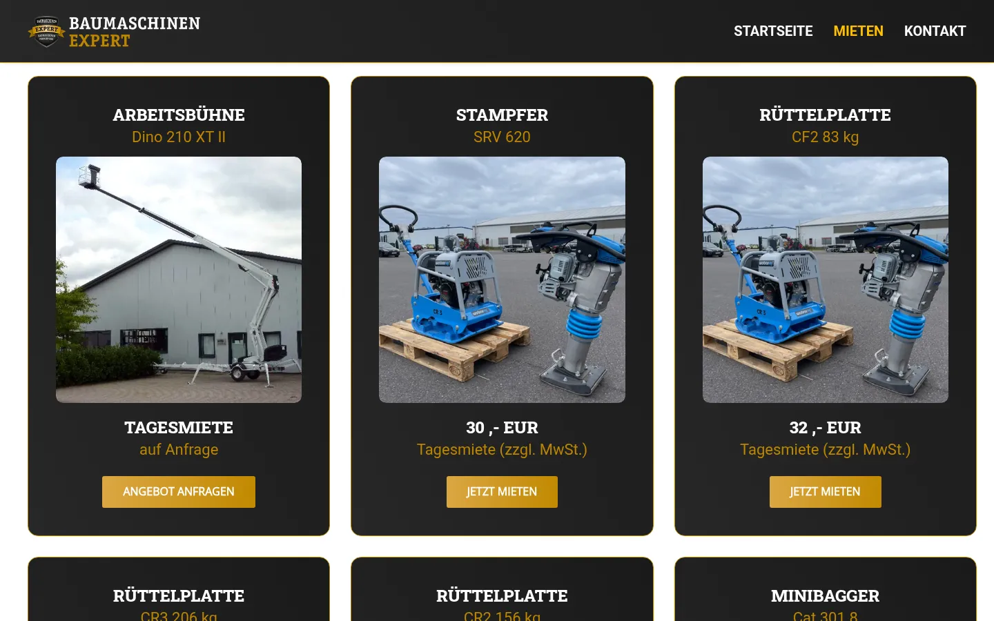 Webdesign Storkow: Baumaschinen Expert – Mietpark für Baumaschinen